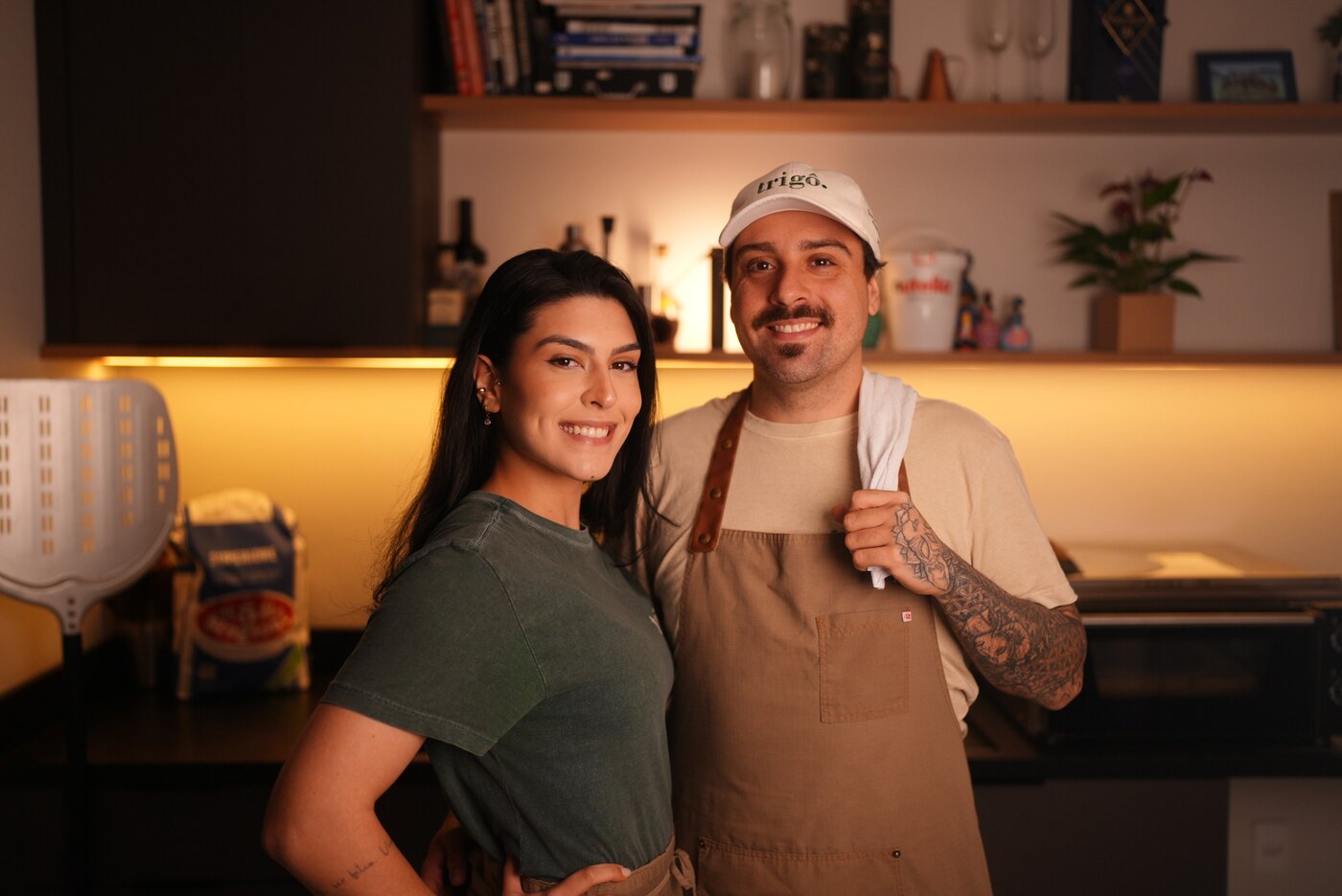Sofia e Pepê, fundadores da Trigô, durante um evento